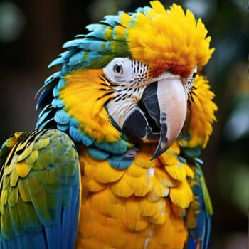 Ai generated portrait of a blue and yellow macaw parrot