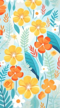 Floral Textile Beauty: A Retro Vintage Floral Wallpaper Pattern with Pretty Blossoms and Cute Little Leaves Illustration