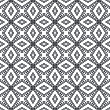 Ikat repeating swimwear design. Black symmetrical kaleidoscope background. Textile ready precious print, swimwear fabric, wallpaper, wrapping. Summer ikat sweamwear pattern.