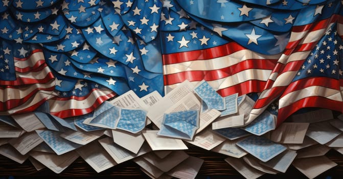 United States: Celebrating the Glorious Patriotism and Freedom on Independence Day, A Panoramic Studio Shot of American Symbols and Flags in a Red, White, and Blue Backdrop