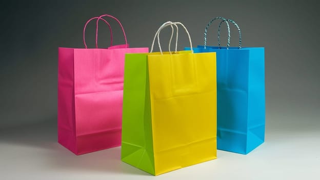 Colored gift paper bags. selective focus. Generative AI,