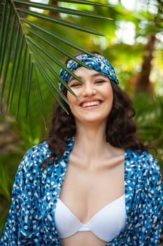 woman wearing summer clothes on tropical resort