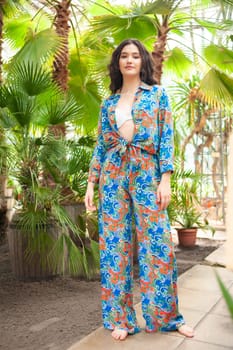 woman wearing summer clothes on tropical resort