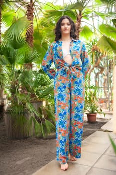 woman wearing summer clothes on tropical resort