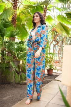 woman wearing summer clothes on tropical resort