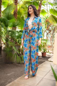 woman wearing summer clothes on tropical resort