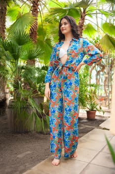 woman wearing summer clothes on tropical resort