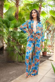 woman wearing summer clothes on tropical resort