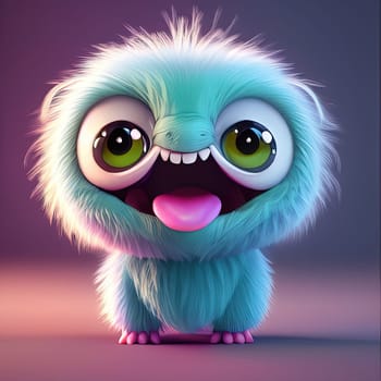 Funny cartoon monster with big eyes. 3d render illustration. AI Generated.