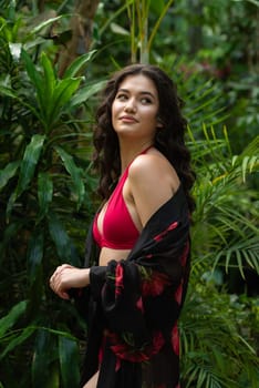 woman wearing summer clothes on tropical resort