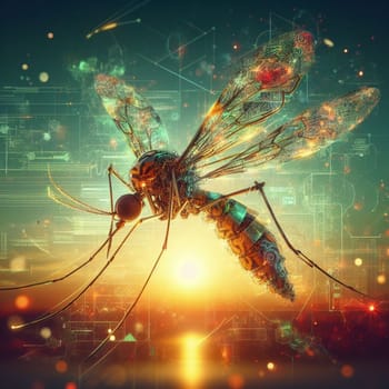 genetically modified macro closeup of nano robot engineered weapon mosquito in action concept design depopulation evil plan generative ai art