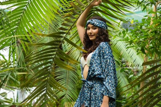 woman wearing summer clothes on tropical resort