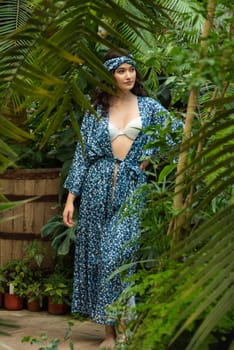 woman wearing summer clothes on tropical resort