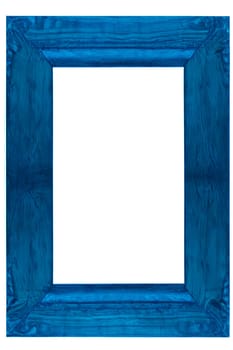 ai generated blue painted old oak picture frame portrait isolated on trandparent background