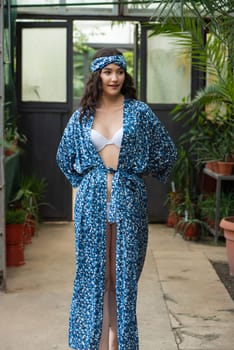 woman wearing summer clothes on tropical resort