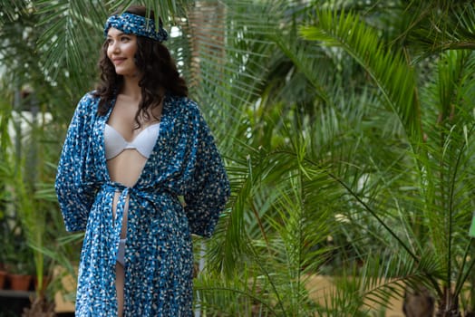 woman wearing summer clothes on tropical resort