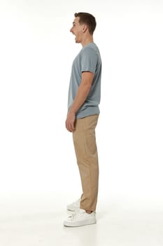 surprised guy looking at camera on white studio background