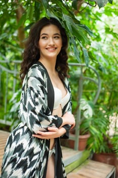 woman wearing summer clothes on tropical resort