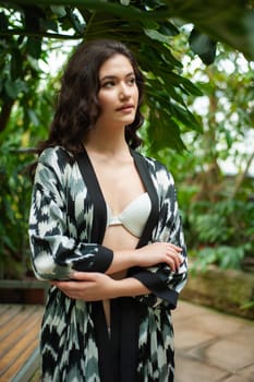 woman wearing summer clothes on tropical resort