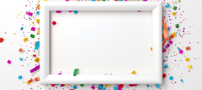 Colorful Confetti Celebration: Bright and Happy Birthday Party Background with Decorative White Frame