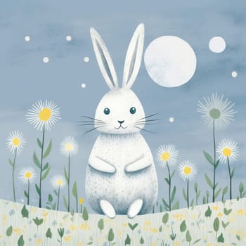 Cute Bunny Rabbit Card: Cartoon Happy Animal Design on a Beautiful Background.