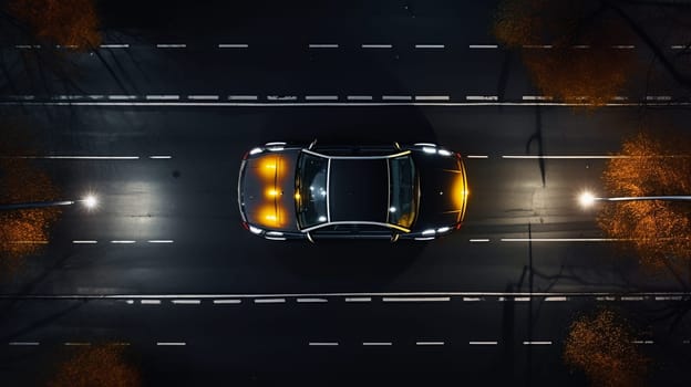 Automobile driving on a dark night road. High quality illustration. . High quality photo