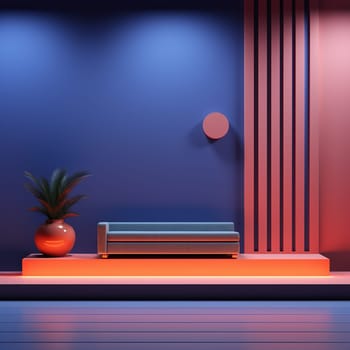 Abstract architectural white interior of a minimalist house with color gradient neon lighting. 3D illustration and rendering. High quality photo