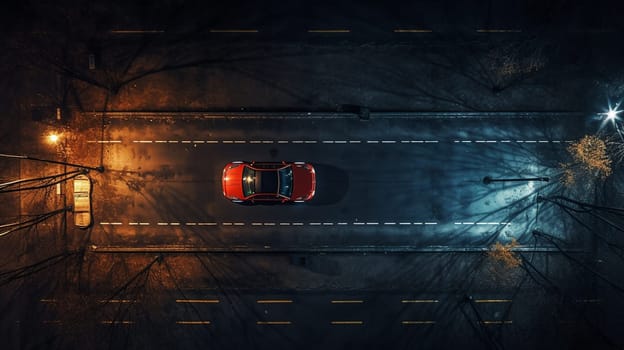 Automobile driving on a dark night road. High quality illustration. . High quality photo