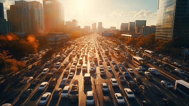 Car traffic against the sunset background. High quality photo