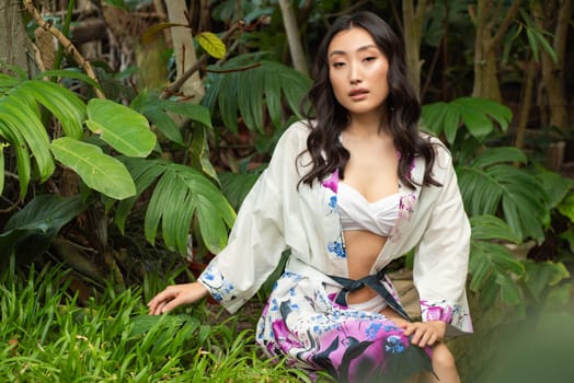 woman wearing summer clothes on tropical resort