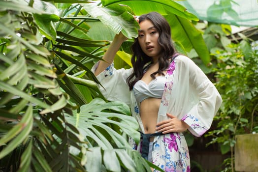 woman wearing summer clothes on tropical resort