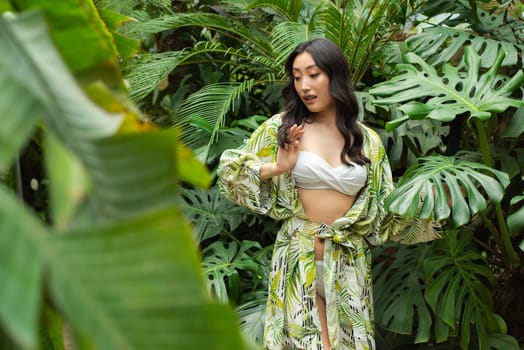 woman wearing summer clothes on tropical resort