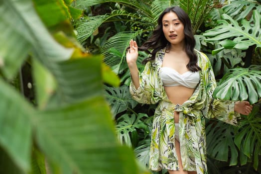 woman wearing summer clothes on tropical resort