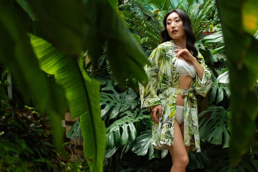 woman wearing summer clothes on tropical resort