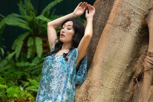 woman wearing summer clothes on tropical resort