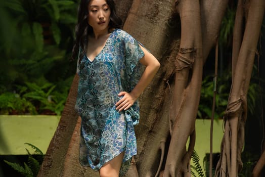 woman wearing summer clothes on tropical resort