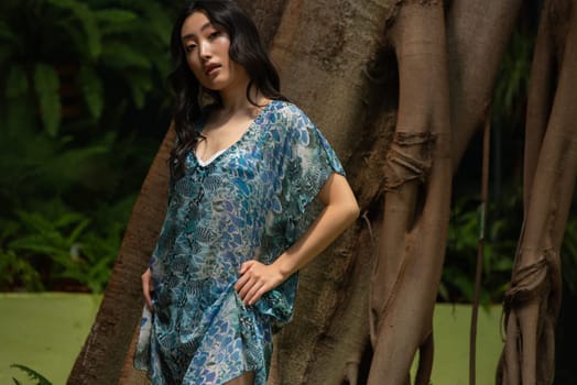 woman wearing summer clothes on tropical resort