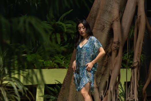 woman wearing summer clothes on tropical resort