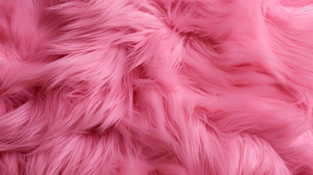Soft long-fiber fur of light pink color. Pink fur for background or texture. Flat lay, top view, copy space. High quality photo