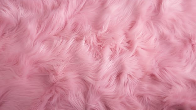 Soft long-fiber fur of light pink color. Pink fur for background or texture. Flat lay, top view, copy space. High quality photo
