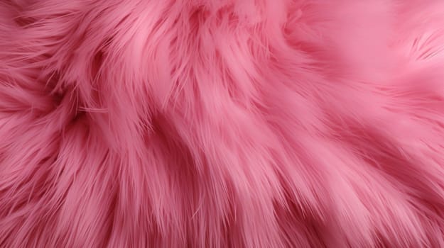 Soft long-fiber fur of light pink color. Pink fur for background or texture. Flat lay, top view, copy space. High quality photo