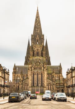 Edinburgh, Scotland - Jan 16, 2024 - Facade of St Mary's Episcopal Cathedral or the Cathedral Church of Saint Mary the Virgin. is a cathedral of the Scottish Episcopal Church in Edinburgh, Space for text, Selective focus.