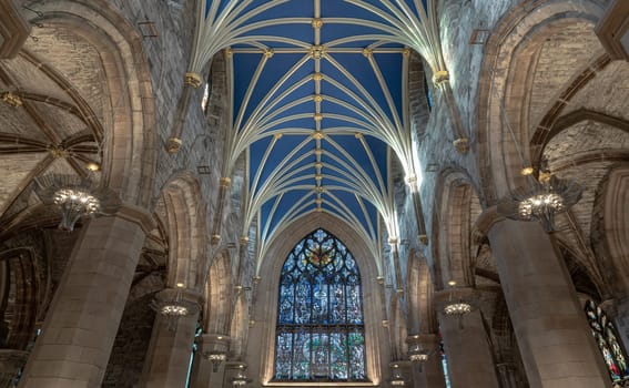 Edinburgh, Scotland - Jan 18, 2024 - Interior view of The thistle chapel in St Giles' Cathedral or the High Kirk. The most important place of worship in the Edinburgh, Space for text, Selective focus.