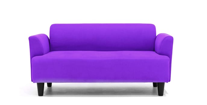 Violet Scandinavian style contemporary sofa on white background with modern and minimal furniture design for stylish living room. uds