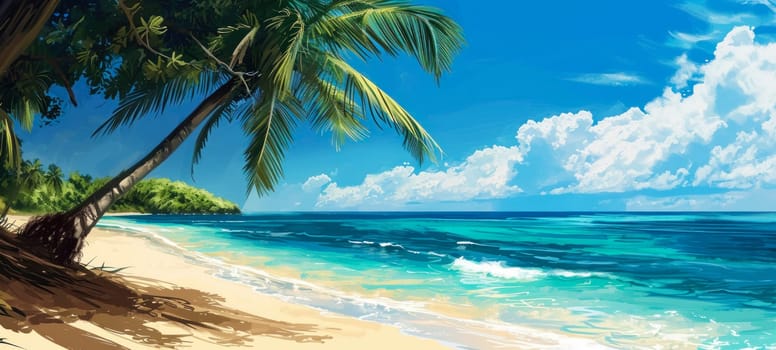 Thatched beach hut on a serene tropical island with crystal-clear water and white sandy beach.