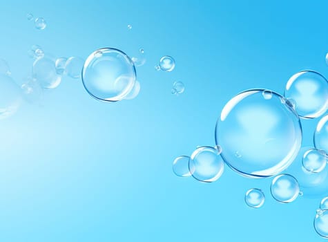 Soaring bubbles on blue background. Abstract soap bubbles floating background. Generated AI