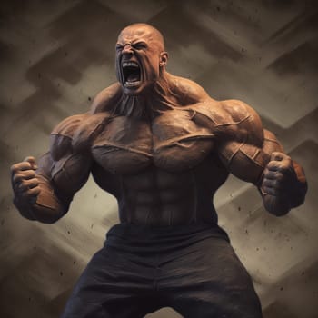 Extreme bodybuilder showing his muscles. Huge athlete demonstrating power. Generated AI