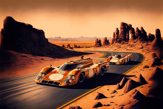 Racing car on the track. Outdoor race with fast cars making speed laps. Generated AI