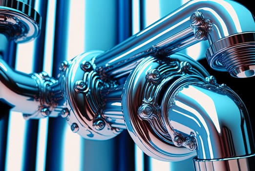 Abstract chrome pipes composition. Industry themed background with shiny metallic connected pipes. Generated AI