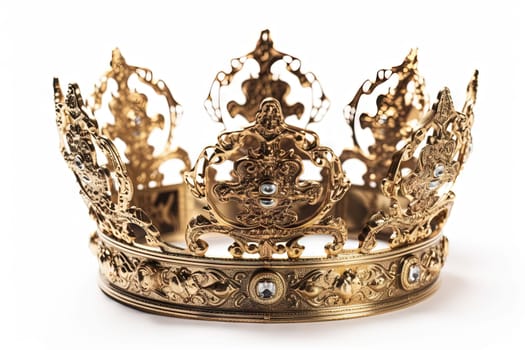 Beautuful shiny crown with medieval ornament and jeewelry. Ancient king or quenn crown. Generated AI